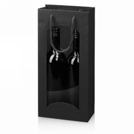 Wijntasje Venster Linnentextuur Zwart 2 fles 17x8.5x36cm.20stuks