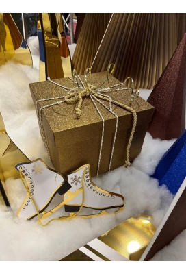 Decoratie Luxe Kerstdoos Glitter Goud 38x38x30cm 1 stuks