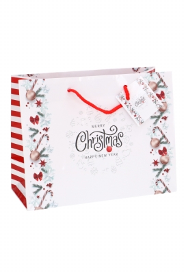 Kersttasjes Medium Merry Christmas Happy New Year 23x10x17.5cm 12stuks