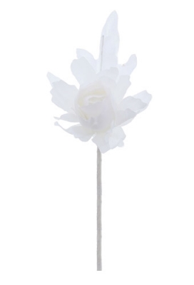 Kado Decoratie Kamelia Bloem & Blad Wit & IJzerdraad 5x13cm 12stuks