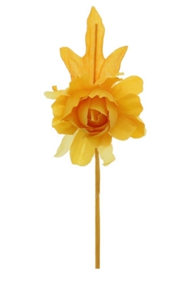 Kado Decoratie Kamelia Bloem & Blad Geel IJzerdraad 5x13cm 12stuks