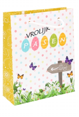 Paastasjes Vrolijk Pasen Geel 19x7x23cm 10stuks