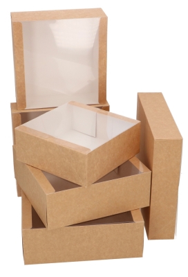 Geschenkdozen Kraft Savor Met PVC Venster 23x23x8.5cm Kraft 10stuks