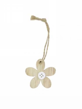 Houten Deco Flower Naturel & Koordje 4.5cm 24stuks