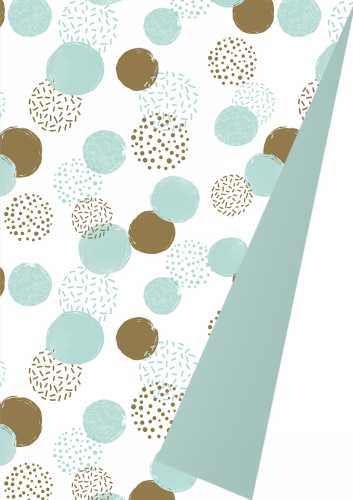 Kadopapier Coated Dubbelzijdig dots mint goud 70cm x 200meter