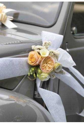 Trouwpakket Voor Auto Met Strikken en Lint Creme 5delig