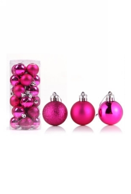 Mini Kerstballetjes Fuchsia Met Koord 3cm 24stuks