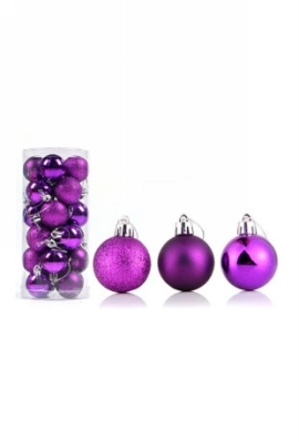 Mini Kerstballetjes Paars Met Koord 3cm 24stuks