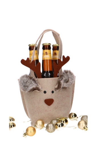 Bierverpakking Vilt Blitzen Het Rendier Groot 10x11x29cm 1stuks